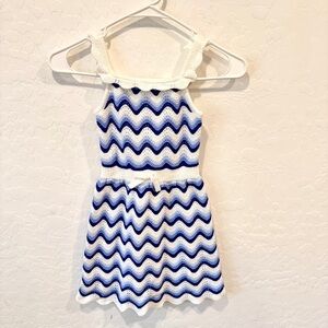 Janie and Jack Crochet Dress Girls 4 Blue White Cotton Wool